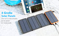 Solar Powerbank 25000mAh Tragbare Solar Ladegerät mit 4 Solarpanels, Outdoor wasserfester externer Akku mit 2 USB Ports für Smartphones, Tablets und mehr