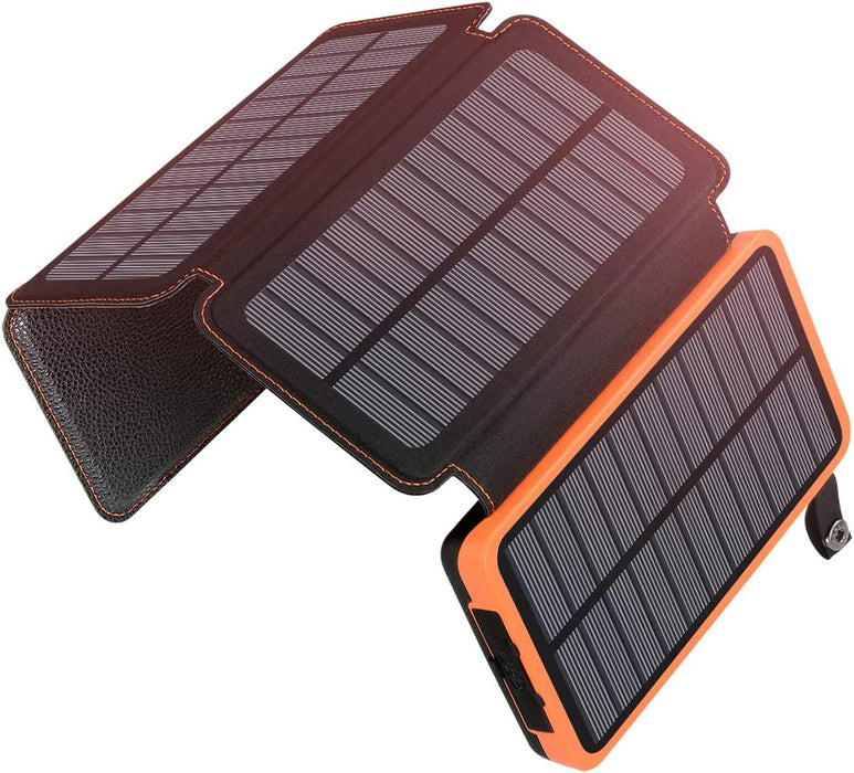 Solar Powerbank 25000mAh Tragbare Solar Ladegerät mit 4 Solarpanels, Outdoor wasserfester externer Akku mit 2 USB Ports für Smartphones, Tablets und mehr