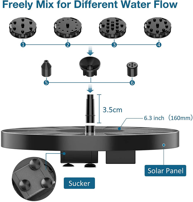 Solar Springbrunnen 2022 Upgrade, AISITIN 2.5W 160mm Solarbrunnen Solar Teichpumpe Outdoor Wasserpumpe Solar Schwimmender Fontäne Pumpe
