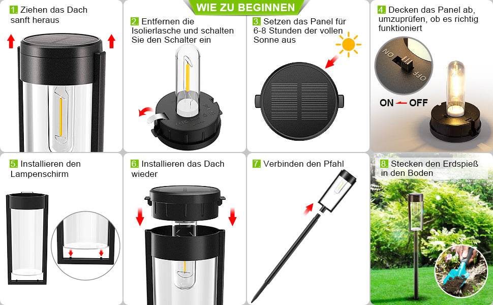 Solarlampen für Außen Garten, 4 Stück Solarleuchten Garten mit Warmweiß Wolfram Licht, IP65 Wasserdicht Solar Gartenleuchten Gartendeko Rasen Gehweg