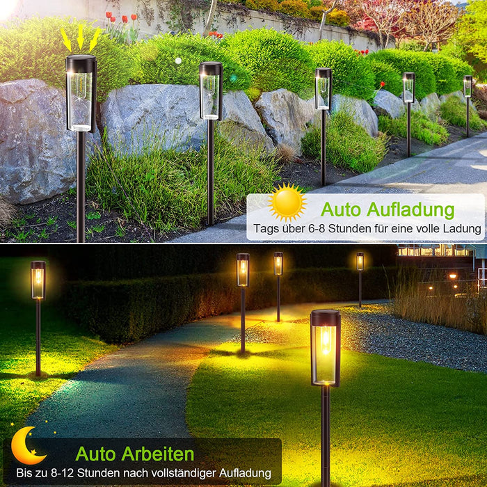 Solarlampen für Außen Garten, 4 Stück Solarleuchten Garten mit Warmweiß Wolfram Licht, IP65 Wasserdicht Solar Gartenleuchten Gartendeko Rasen Gehweg