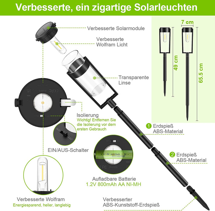 Solarlampen für Außen Garten, 4 Stück Solarleuchten Garten mit Warmweiß Wolfram Licht, IP65 Wasserdicht Solar Gartenleuchten Gartendeko Rasen Gehweg