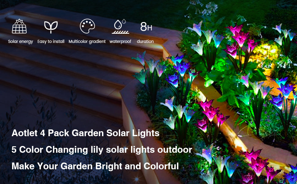 Solarlampen für Außen, 4 Stück Solarleuchten für Außen Garten Deko mit Farbwechsel LED, IP65 Wasserdicht, Solar Gartenleuchte für Rasen, Balkon