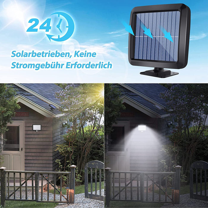 Solarlampen für Außen mit Bewegungsmelder, Solar Aussenleuchte mit 3 Modi und Schalter, 56 LED Solarleuchten mit 5 m Kabel, 120° Beleuchtungswinkel
