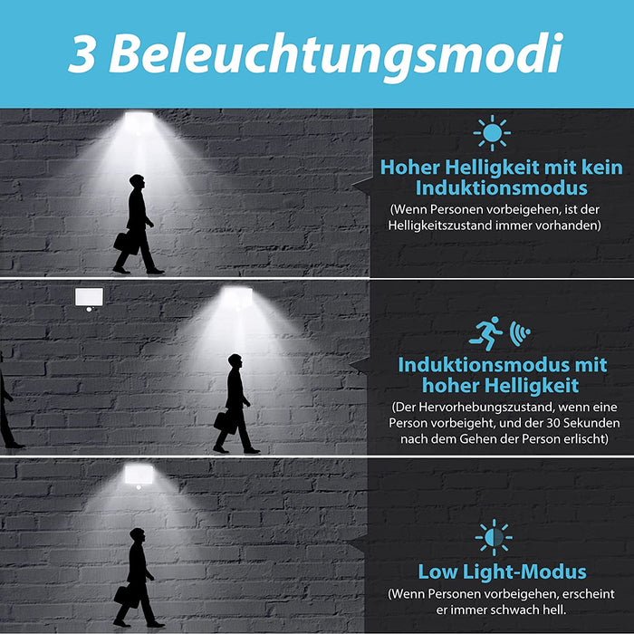 Solarlampen für Außen mit Bewegungsmelder, Solar Aussenleuchte mit 3 Modi und Schalter, 56 LED Solarleuchten mit 5 m Kabel, 120° Beleuchtungswinkel