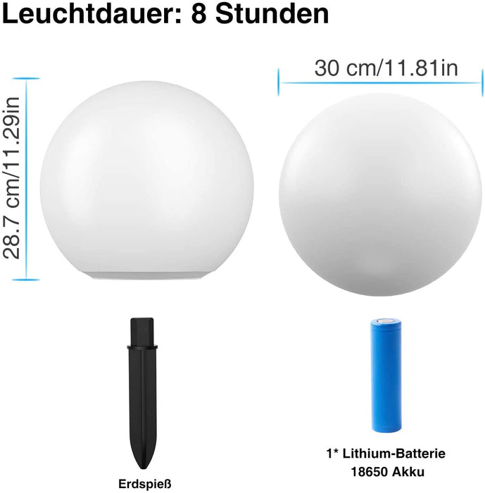 Solarlampen für außen, infray Solarleuchten für außen, Solar Gartenleuchten 30cm Solarkugel mit 9 Modi Leuchte, IP67 Wasserdicht LED Solarleuchten