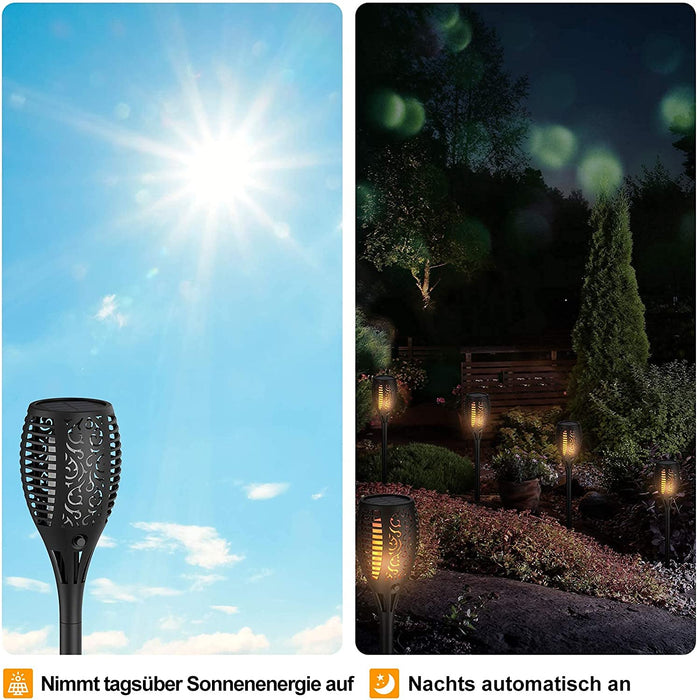 Solarleuchten garten außen, 4 Stücke Solar Flammenlicht mit Wasserdichte IP65, Automatische Ein/Aus für Garten, Hof, Balkon, Auffahrt, Weg