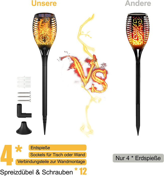 Solarleuchten garten außen, 4 Stücke Solar Flammenlicht mit Wasserdichte IP65, Automatische Ein/Aus für Garten, Hof, Balkon, Auffahrt, Weg