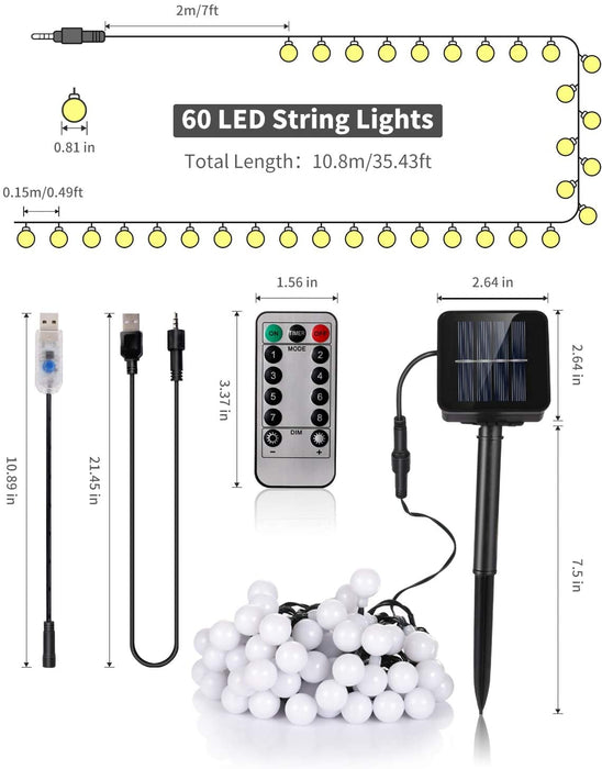 Solar lichterkette Aussen, 11M 60 LED Solar Lichterkette Außen/Innen LED Solarlichterkette mit 8 Modi IP65 Wasserdicht, für Garten Balkon Room Tor Hof