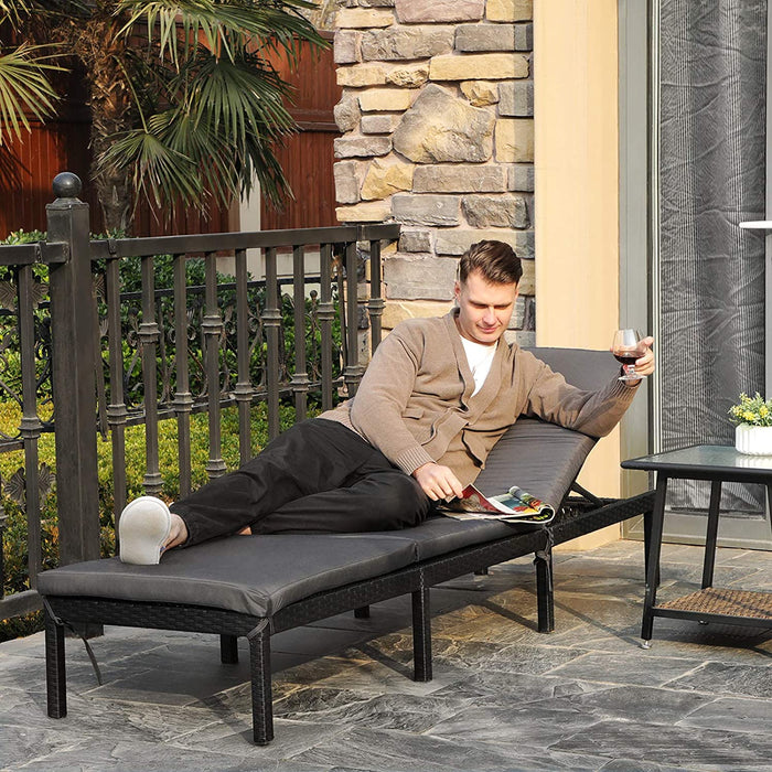 Sonnenliege, Liegestuhl, Gartenliege, mit 5 cm Dicker Auflage, Polyrattan, Rückenlehne verstellbar, 59 x 198 x 28 cm, bis 150 kg belastbar, Garten