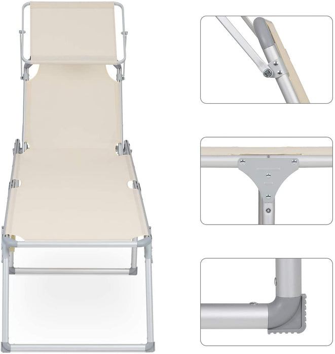 Sonnenliege, Liegestuhl, Gartenliege, extra groß, 65 x 200 x 48 cm, bis 150 kg belastbar, mit Sonnendach, Rückenlehne verstellbar, klappbar, Garten