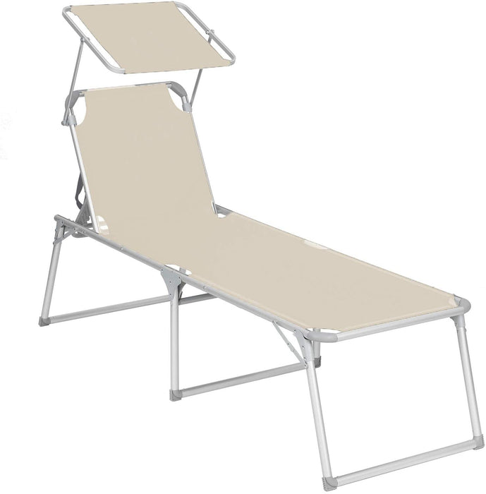 Sonnenliege, Liegestuhl, Gartenliege, extra groß, 65 x 200 x 48 cm, bis 150 kg belastbar, mit Sonnendach, Rückenlehne verstellbar, klappbar, Garten