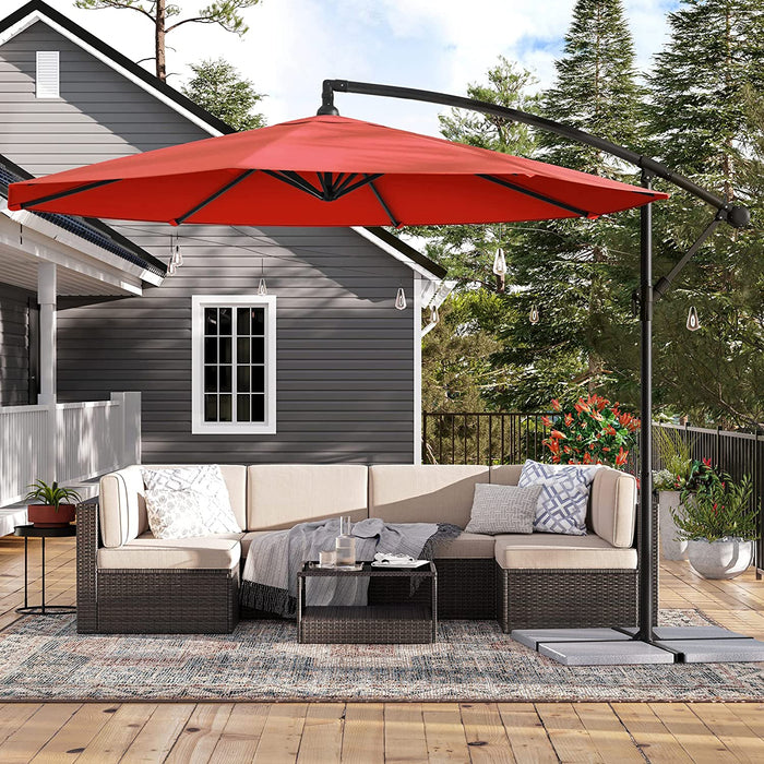 Sonnenschirm, Ampelschirm Ø 300 cm, mit Kurbel zum Öffnen und Schließen, Sonnenschutz, Gartenschirm, UV-Schutz bis UPF 50+, für Garten, Terrasse, rot