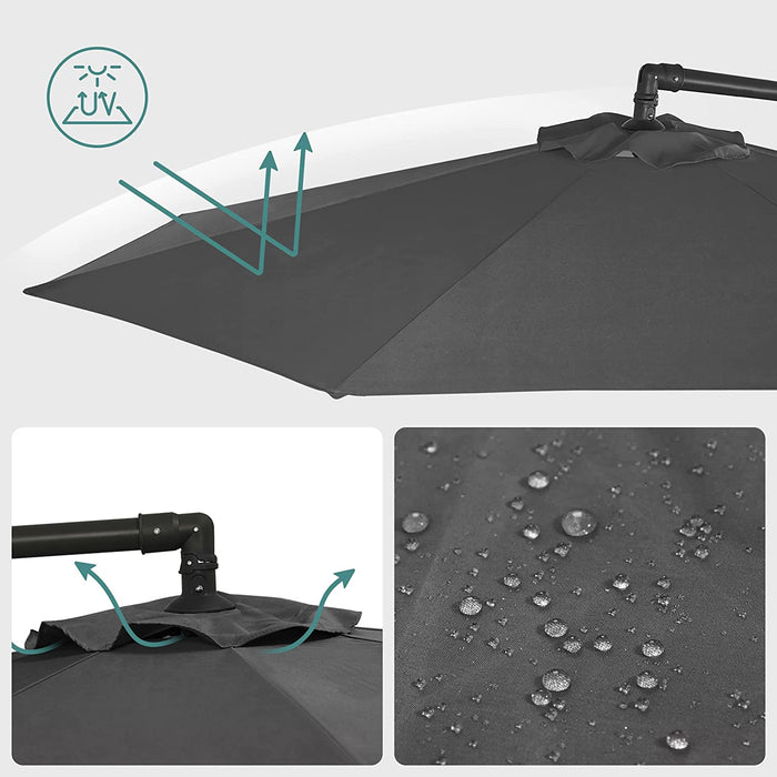Sonnenschirm, Ampelschirm Ø 300 cm, mit Kurbel zum Öffnen und Schließen, Sonnenschutz, Gartenschirm, UV-Schutz bis UPF 50+, für Garten, Terrasse, grau