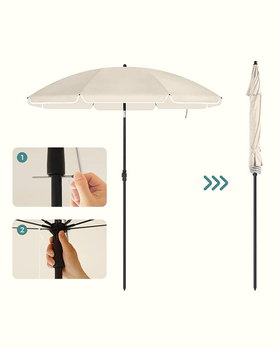 Sonnenschirm für Strand, Ø 160 cm, Gartenschirm, UV-Schutz bis UPF 50+, knickbar, Sonnenschutz, tragbar, Schirmrippen aus Glasfaser, beige