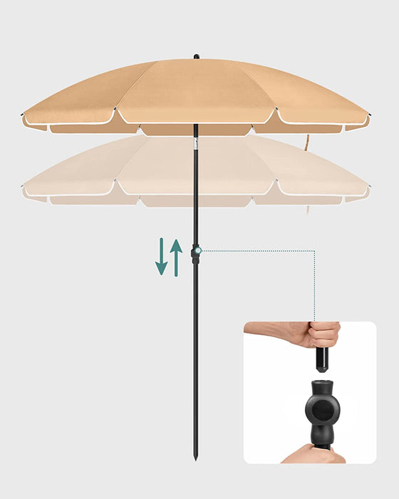 Sonnenschirm für Strand, Ø 160 cm, Gartenschirm, UV-Schutz bis UPF 50+, knickbar, Sonnenschutz, tragbar, Schirmrippen aus Glasfaser, taupe