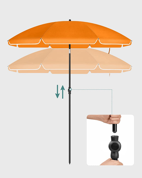 Sonnenschirm für Strand, Ø 160 cm, Gartenschirm, UV-Schutz bis UPF 50+, knickbar, Sonnenschutz, tragbar, Schirmrippen aus Glasfaser, orange