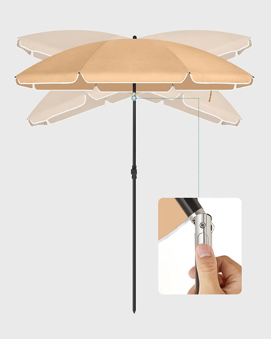 Sonnenschirm für Strand, Ø 200 cm, Gartenschirm, UV-Schutz bis UPF 50+, knickbar, Sonnenschutz, tragbar, Schirmrippen aus Glasfaser, taupe