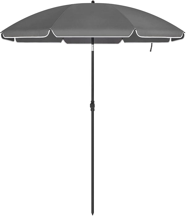 Sonnenschirm für Strand, Ø 200 cm, Gartenschirm, UV-Schutz bis UPF 50+, knickbar, Sonnenschutz, tragbar, Schirmrippen aus Glasfaser, grau