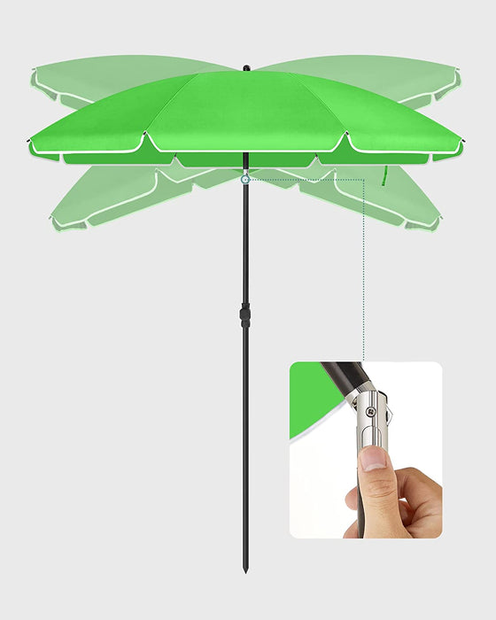 Sonnenschirm für Strand, Ø 200 cm, Gartenschirm, UV-Schutz bis UPF 50+, knickbar, Sonnenschutz, tragbar, Schirmrippen aus Glasfaser, grün