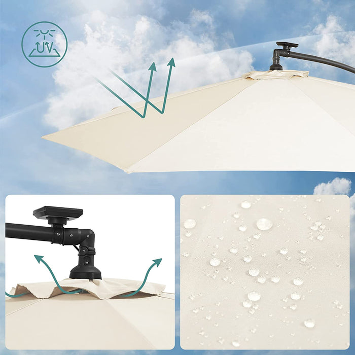 Sonnenschirm mit LED-Solar-Beleuchtung, Ampelschirm, Gartenschirm, 32 LED-Lämpchen, Ø 300 cm, mit Ständer, UV-Schutz bis UPF 50+, mit Kurbel