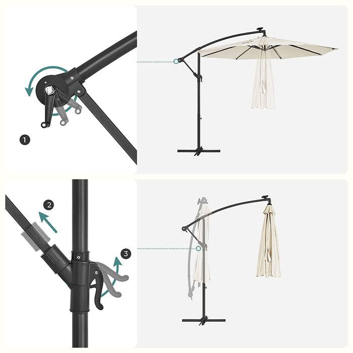 Sonnenschirm mit LED-Solar-Beleuchtung, Ampelschirm, Gartenschirm, 32 LED-Lämpchen, Ø 300 cm, mit Ständer, UV-Schutz bis UPF 50+, mit Kurbel