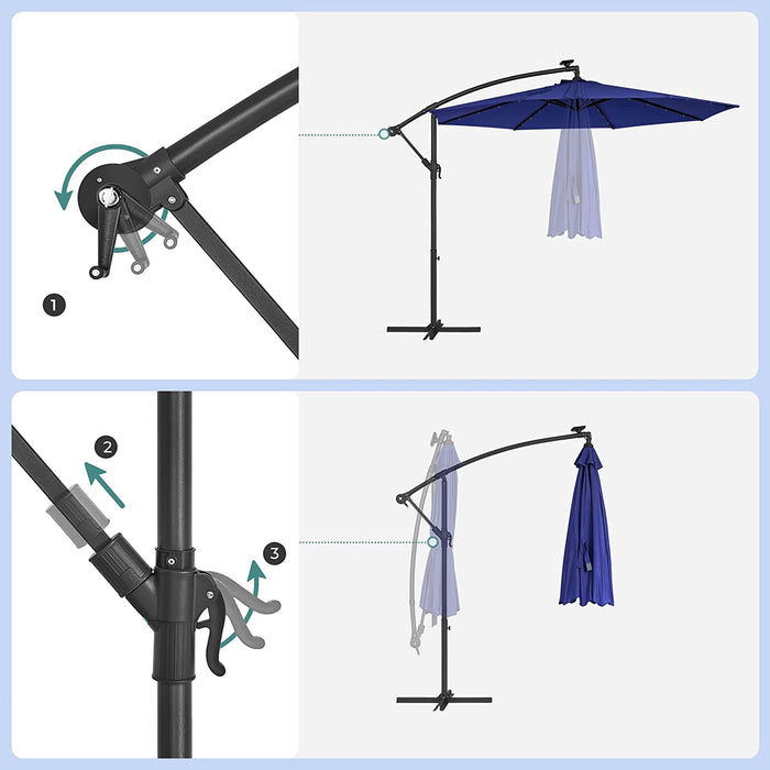 Sonnenschirm mit LED-Solar-Beleuchtung, Ampelschirm, Gartenschirm, 32 LED-Lämpchen, Ø 3 m, mit Ständer, UV-Schutz bis UPF 50+, mit Kurbel