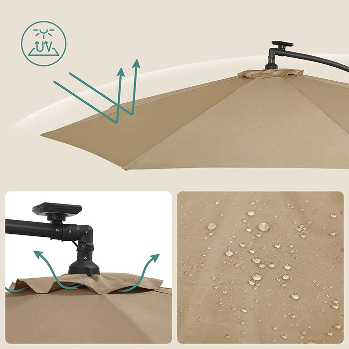 Sonnenschirm mit LED-Solar-Beleuchtung, Ampelschirm, Gartenschirm, 32 LED-Lämpchen, Ø 3 m, mit Ständer, UV-Schutz bis UPF 50+, mit Kurbel