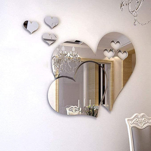 Spiegel Wandaufkleber, 3D Kristall Doppel Liebe Herz Acryl DIY Kunst Wandtattoos Home Wohnzimmer Badezimmer Dekor, 10 Stücke / 2 Satz (Silber)