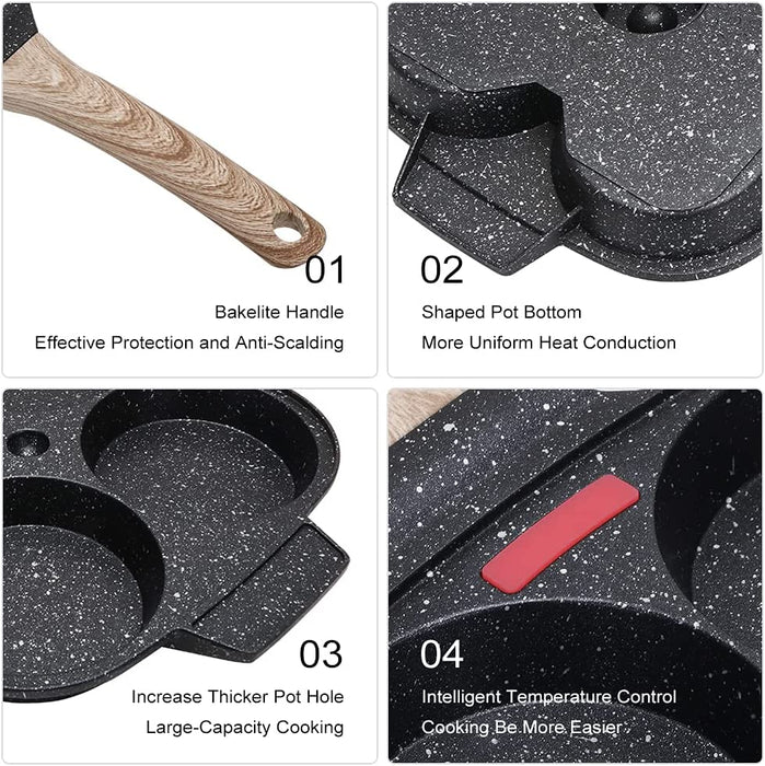 Spiegeleipfanne, Pancake Pfanne mit Deckel 4 Loch Augenpfanne Antihaft-Aluminium Pfanne für Frühstück, für Induktion & Gasherd