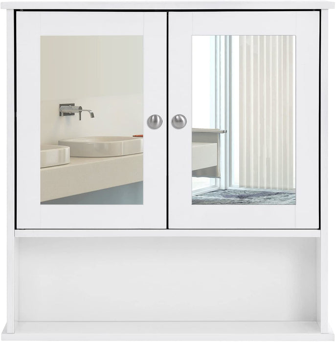 Spiegelschrank Badschrank Hängeschrank Spiegel mit Ablage Schminkschrank aus Holz 56 x 58 x 13 (B x H x T) cm weiß
