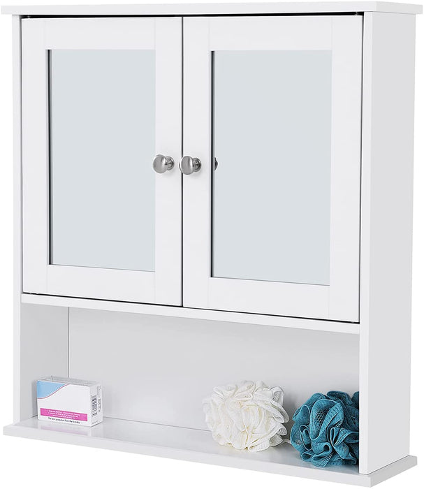 Spiegelschrank Badschrank Hängeschrank Spiegel mit Ablage Schminkschrank aus Holz 56 x 58 x 13 (B x H x T) cm weiß
