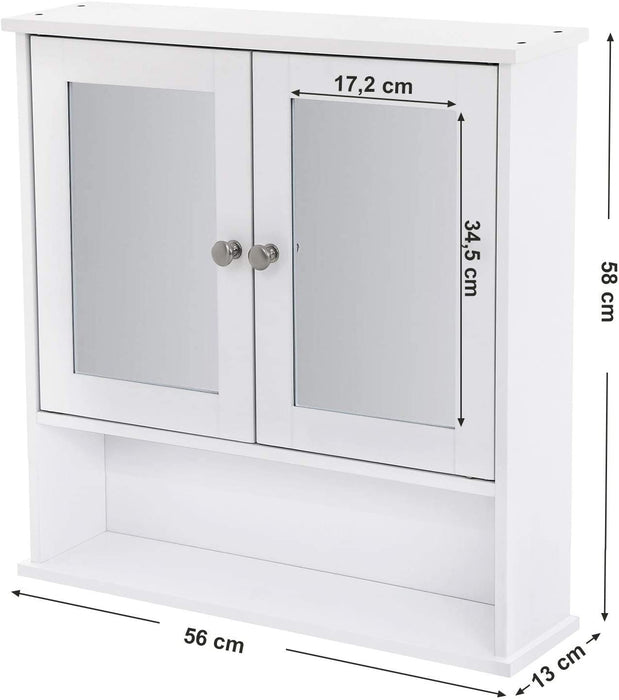 Spiegelschrank Badschrank Hängeschrank Spiegel mit Ablage Schminkschrank aus Holz 56 x 58 x 13 (B x H x T) cm weiß