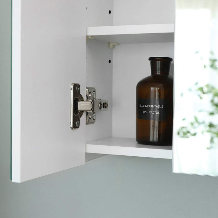 Spiegelschrank, Badezimmerschrank, Aufbewahrungsschrank mit 3 Türen, fürs Badezimmer, 60 x 15 x 55 cm, mit verstellbaren Regalebenen, modern, weiß