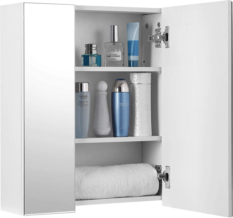 Spiegelschrank, Badezimmerschrank, Aufbewahrungsschrank mit 3 Türen, fürs Badezimmer, 60 x 15 x 55 cm, mit verstellbaren Regalebenen, modern, weiß