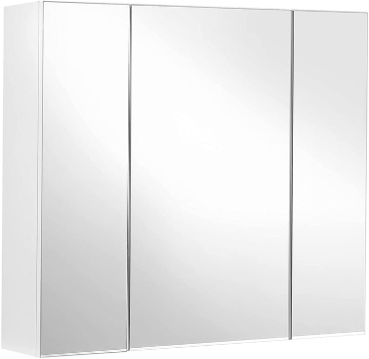 Spiegelschrank, Badezimmerschrank, Aufbewahrungsschrank mit 3 Türen, fürs Badezimmer, 60 x 15 x 55 cm, mit verstellbaren Regalebenen, modern, weiß