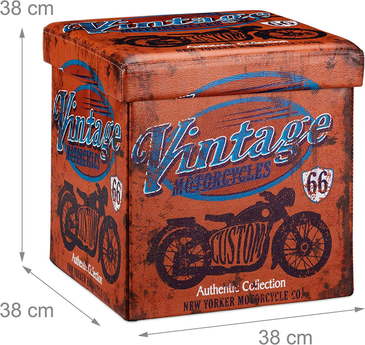 Stabiler Falthocker mit trendigen Motiven als praktische Ablage als Sitzwürfel mit bedrucktem Kunstleder als Aufbewahrungsbox mit Stauraum und Deckel