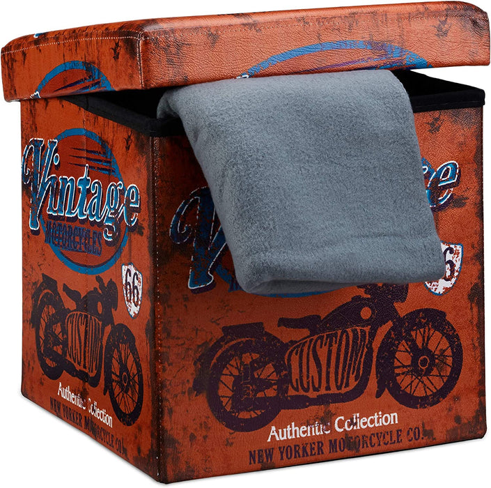 Stabiler Falthocker mit trendigen Motiven als praktische Ablage als Sitzwürfel mit bedrucktem Kunstleder als Aufbewahrungsbox mit Stauraum und Deckel