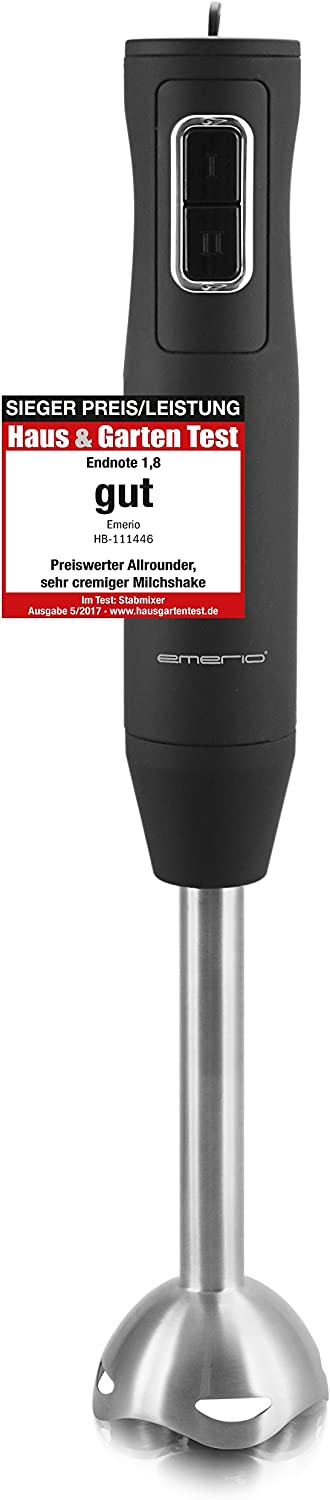 Stabmixer, Edelstahl Stab, Griff gummiert für besseren Halt, zweiteilig, 2 Geschwindigkeiten, PREIS-/LEISTUNGSSIEGER 05/2017, 250 Watt, Schwarz