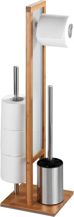 Stand WC-Garnitur Rivalta, mit integriertem Toilettenpapierhalter und WC-Bürstenhalter, aus echtem Bambus, 23 x 70 x 18 cm, Braun