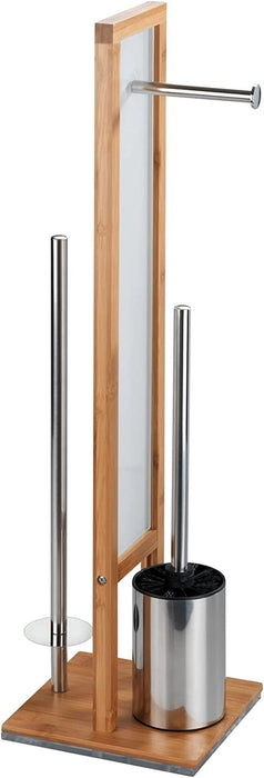 Stand WC-Garnitur Rivalta, mit integriertem Toilettenpapierhalter und WC-Bürstenhalter, aus echtem Bambus, 23 x 70 x 18 cm, Braun