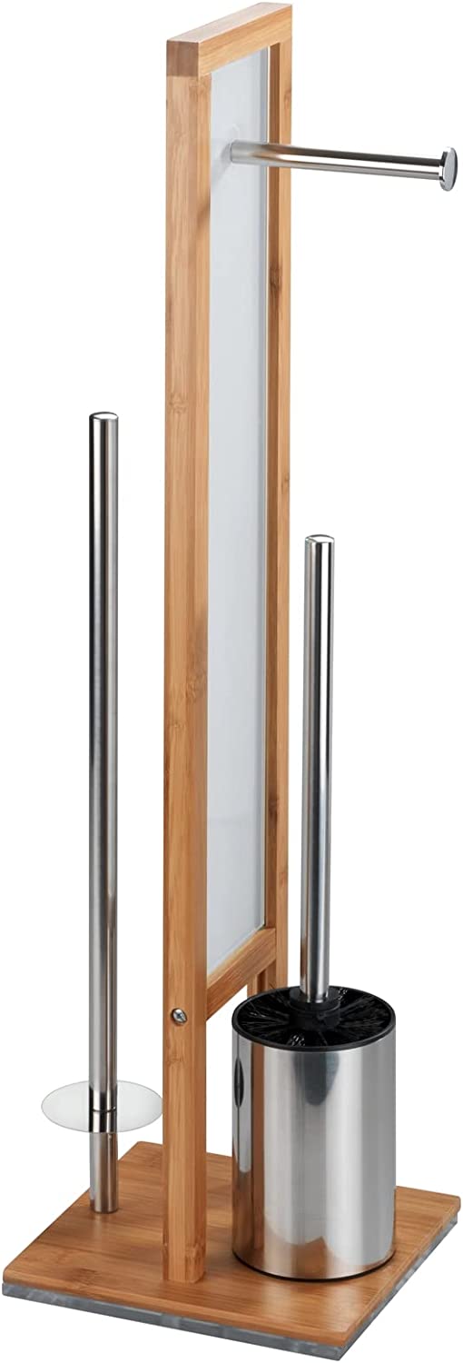 Stand WC-Garnitur Rivalta, mit integriertem Toilettenpapierhalter und WC-Bürstenhalter, aus echtem Bambus, 23 x 70 x 18 cm, Braun