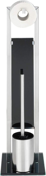Stand WC-Garnitur Rivalta, mit integriertem Toilettenpapierhalter und WC-Bürstenhalter, in rostfreier Edelstahl-Qualität, Silber glänzend