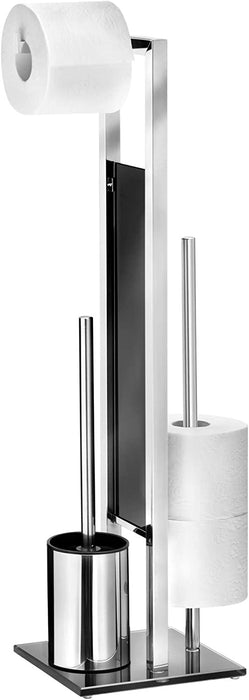 Stand WC-Garnitur Rivalta, mit integriertem Toilettenpapierhalter und WC-Bürstenhalter, in rostfreier Edelstahl-Qualität, Silber glänzend