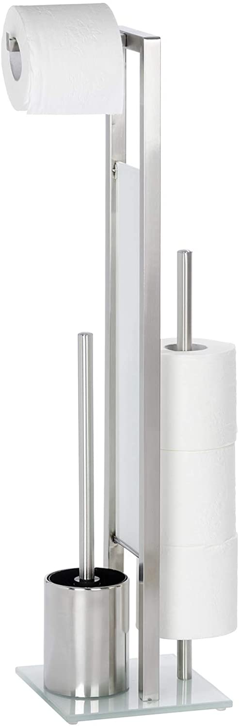 Stand WC-Garnitur Rivalta, mit integriertem Toilettenpapierhalter und WC-Bürstenhalter, in rostfreier Edelstahl-Qualität, Silber matt