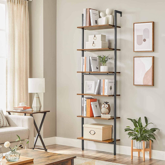 Standregal, Bücherregal, 6 Ablagen, Leiterregal, Aufbewahrung für Bücher, Dekoration, Schlafzimmer, Wohnzimmer, Büro, 60 x 30 x 204,8 cm