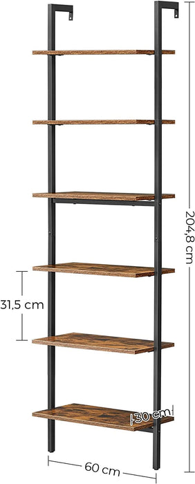 Standregal, Bücherregal, 6 Ablagen, Leiterregal, Aufbewahrung für Bücher, Dekoration, Schlafzimmer, Wohnzimmer, Büro, 60 x 30 x 204,8 cm