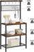 Standregal für die Küche, Küchenregal im Industrie-Design, Regalebenen in Holzoptik, 10 Haken, Gitterablage aus Metall, für Mikrowelle, Geschirr