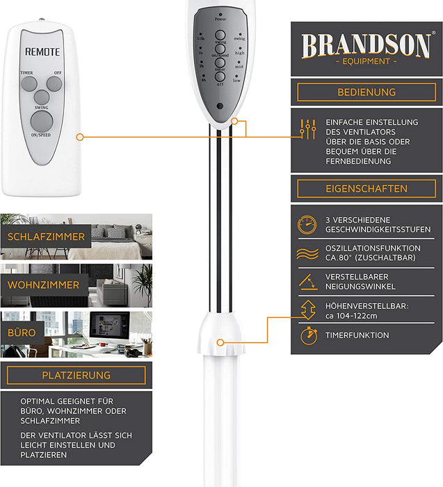 Standventilator mit Fernbedienung - Standlüfter leise - Ventilator höhenverstellbar - mobiler Lüfter - Neigungswinkel verstellbar -