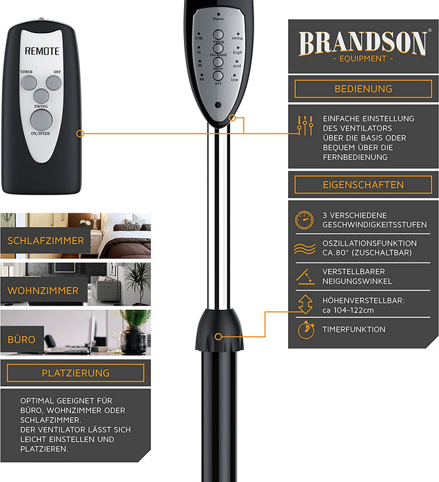Standventilator mit Fernbedienung Standlüfter - Ventilator höhenverstellbarer Standfuß - Neigungswinkel verstellbar - 50W 